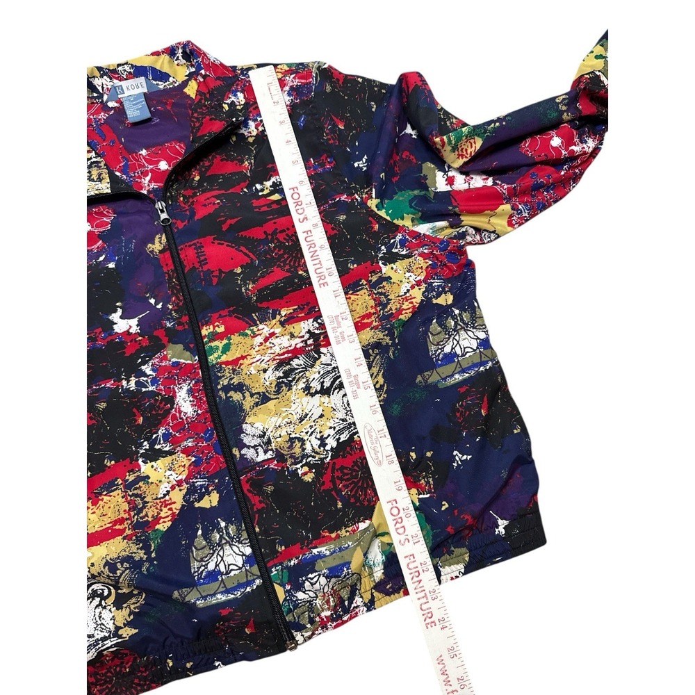 Vintage Koret Jacket Women's Medium Full Zip Windbreaker Abstract Art Print Red - Picture 5 of 8